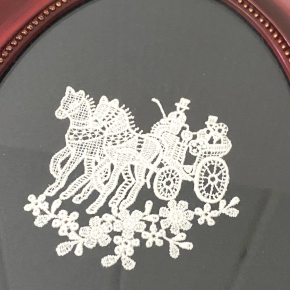 Vintage Belgian Brussels Embroidered Lace Horse Carriage Framed Collectible Art - Picture 2 of 7